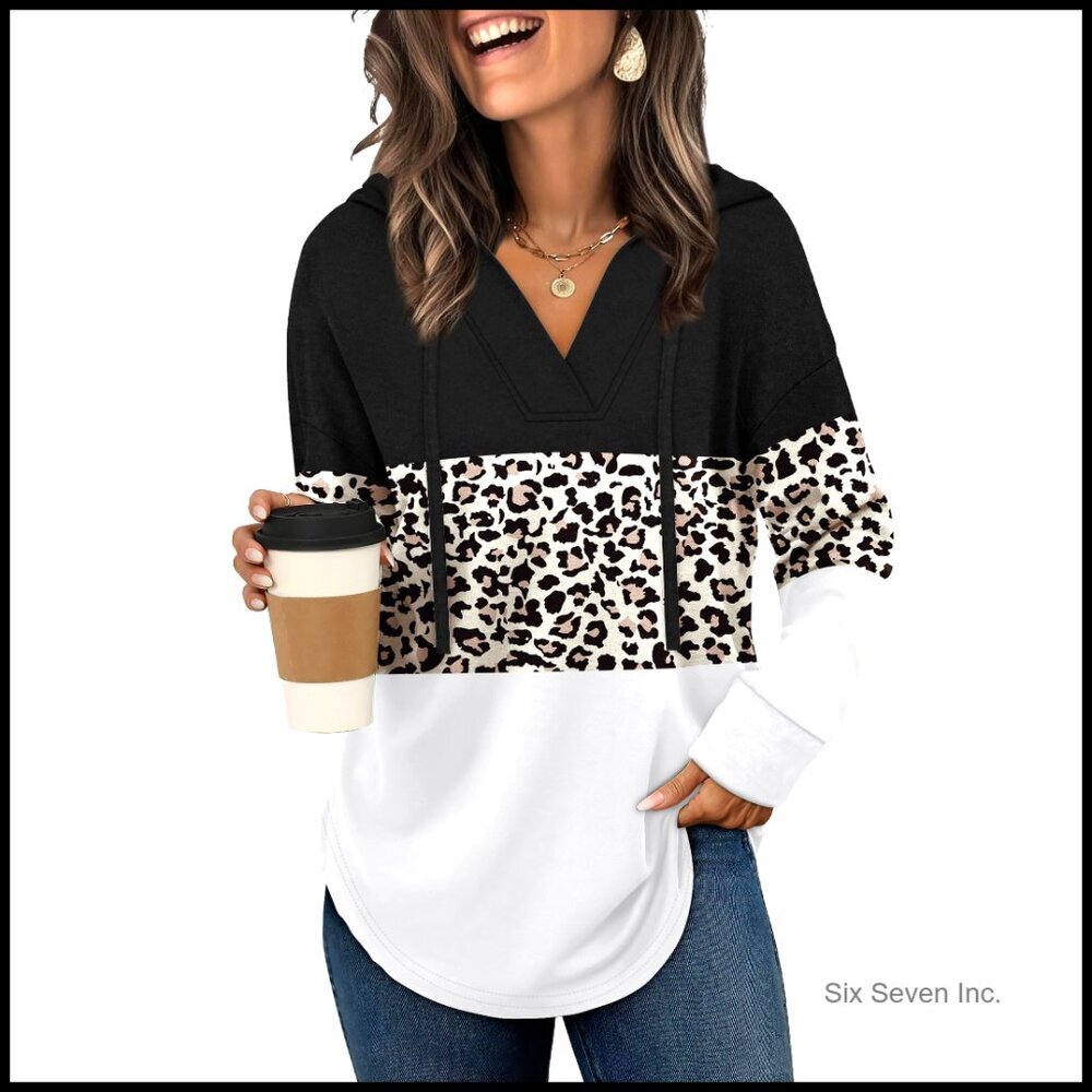 Oversized V-Neck Hoodie Trendy Fall Fashion Loose Fit Sweatshirt Women's Top